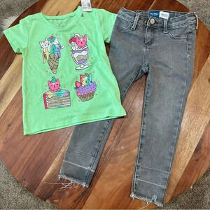 Girls Size 4 Outfit Cat Cupcake‎ Ice Cream Ballerina Fit Adjustable Jeans Gray